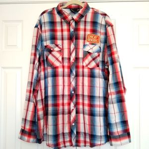 Burnside Great Divide Brewing Co Red and Blue Plaid Casual Button Down Shirt 3XL